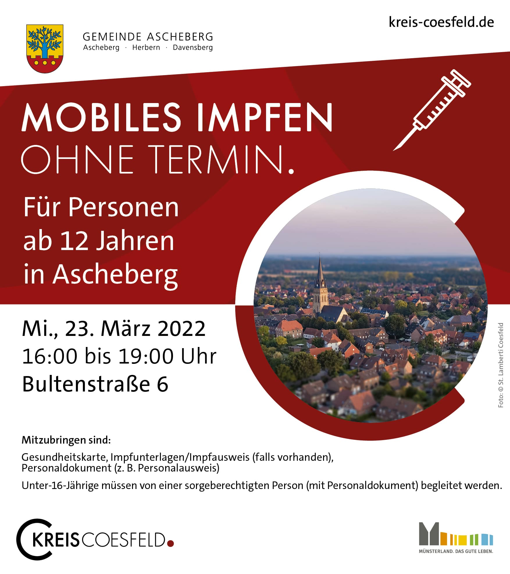 Plakat Mobiles Impfen Ascheberg 23.03.2022